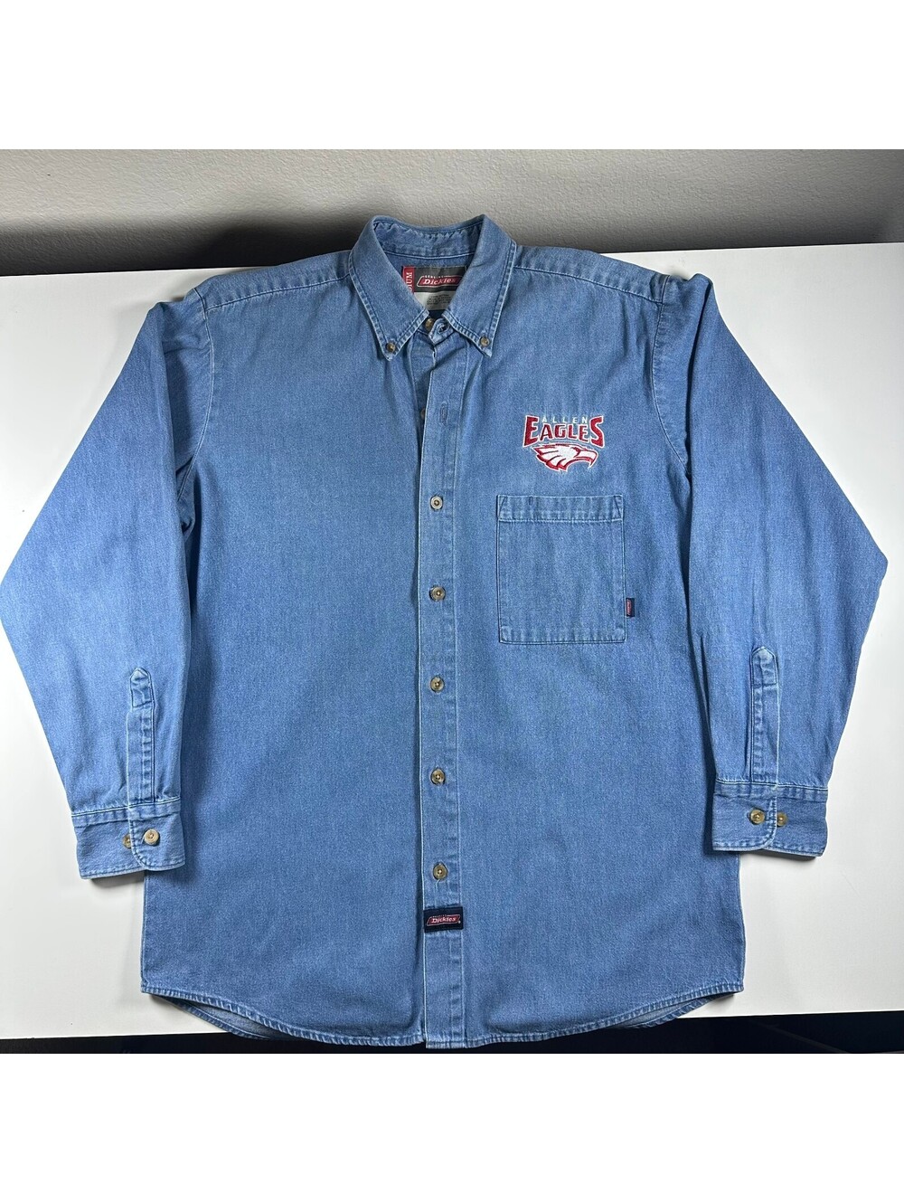 Dickies Allen Eagles Light Blue Jean Button Up M